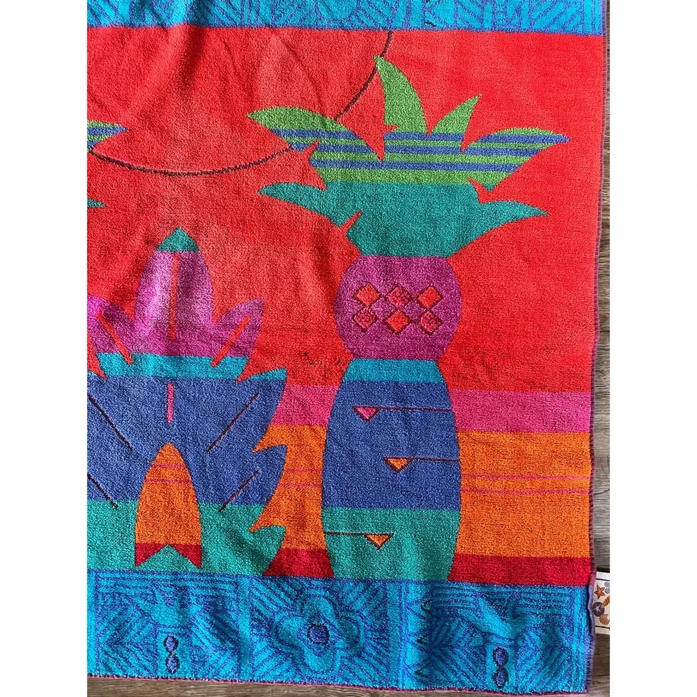 Vintage Royal Terry Pineapple Beach Towel Bright Tropical Oversized 37x63 Cotton